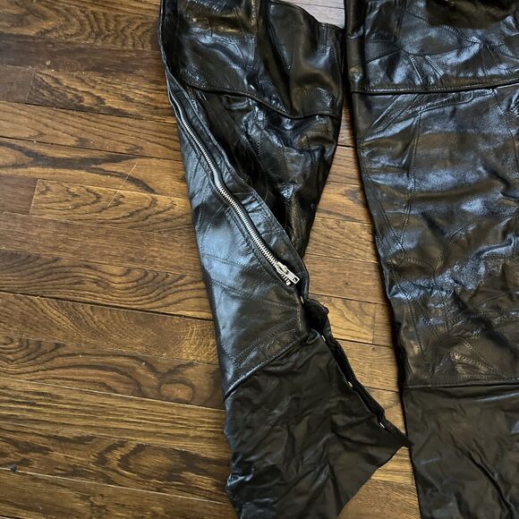 Black Leather Riding Chaps Men's Size M Giovanni Navarre Italian Stone Biker - Picture 8 of 10